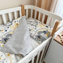 Set lenjerie de schimb pentru patut bebe 3 piese Little Explorer gri (1)